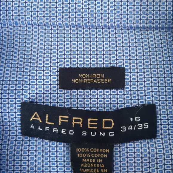 Alfred Sung SZ 16 100% Cotton Blue with White Men's Button Up Dress Shirt - Picture 4 of 14